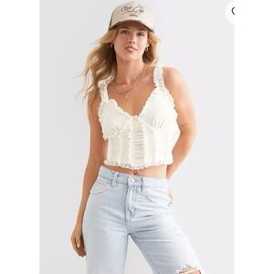 Willow & Root Ruffle Corset Crop Tank Top XS Cream Buckle Boho